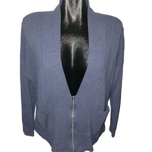 Abercrombie And Fitch Blue Zip-Up Ribbed Knit Cardigan Sweater L